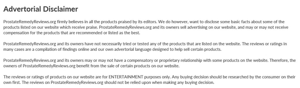 prostate remedy reviews disclaimer